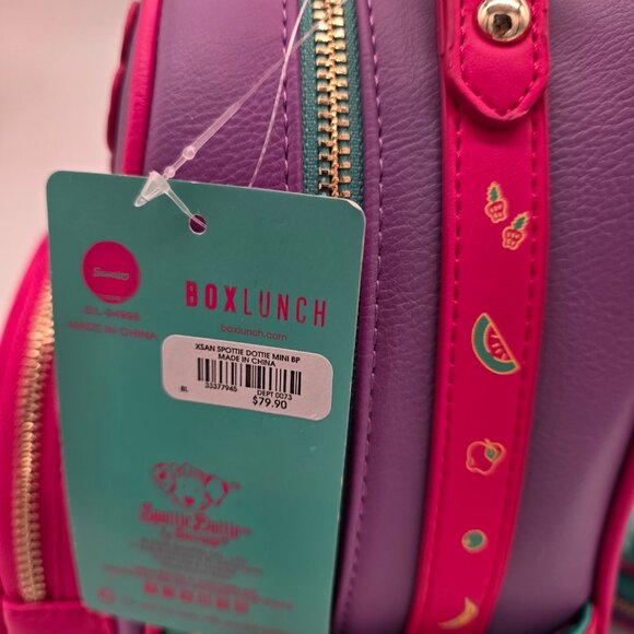 BoxLunch Spottie Dottie Mini Backpack Fruit Flowers Purple Teal NWT - Picture 4 of 9